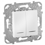 Переключатель двухклавишный  с подсветкой SE Unica, белый