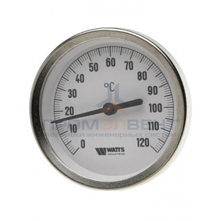 Термометр биметаллический аксиальный WATTS F+R801 OR - 1/2" (D-100 мм, шкала 0-120°C, гильза 100 мм)