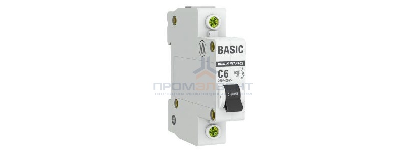 Автоматический выключатель EKF Basic ВА 47-29 1P 6А (C) 4,5кА (автомат электрический)
