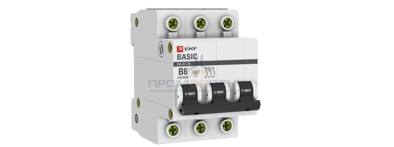 Автоматический выключатель EKF Basic ВА 47-29 3P 6А (B) 4,5кА (автомат электрический)