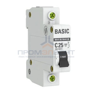 Автоматический выключатель EKF Basic ВА 47-29 1P 25А (C) 4,5кА (автомат электрический)