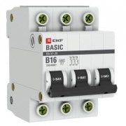 Автоматический выключатель EKF Basic ВА 47-29 3P 16А (B) 4,5кА (автомат электрический)