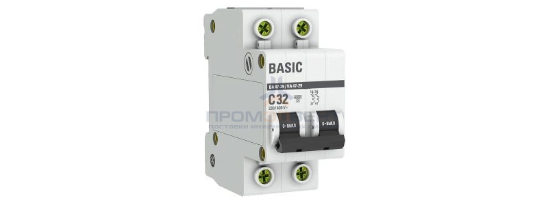 Автоматический выключатель EKF Basic ВА 47-29 2P 32А (C) 4,5кА (автомат электрический)