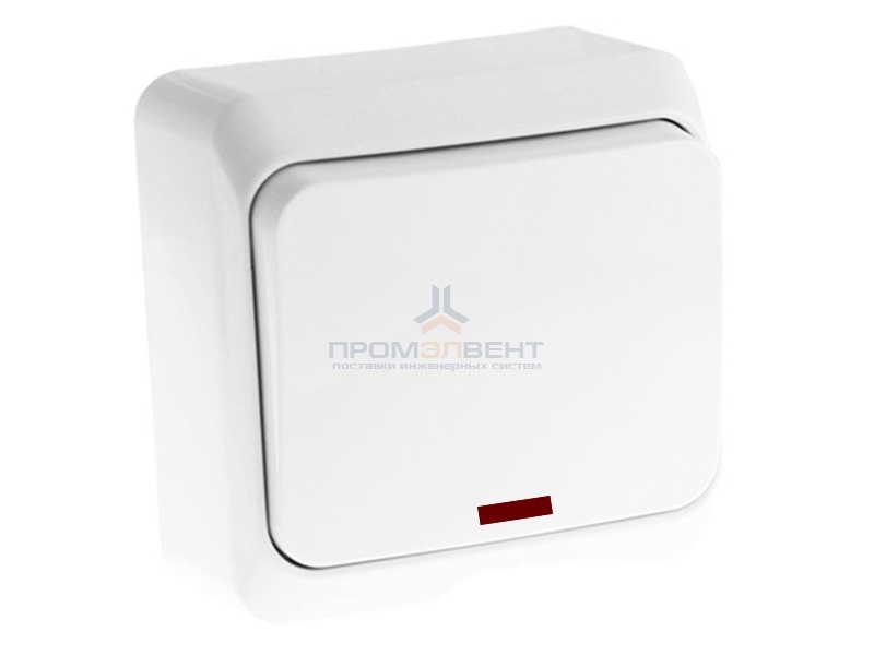 Выключатель кнопочный с подсветкой Этюд белый [уп 25 шт]